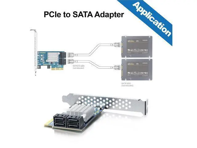 Alt view image 4 of 6 - H!Fiber 4 Port PCIe SATA Card with 4 SATA Cables, 6Gbps SATA3.0 Expansion Card, X4, ASMedia ASM1164 chip, Support SSD and HDD, with Full Height and Low Profile Bracket