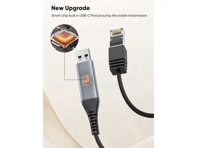 Alt view image 4 of 7 - USB to Ethernet Cable 10FT, USB to RJ45 Internet LAN Network Cable, Gigabit Directly Connected, Compatible with Laptop, Desktop PC, Switch and More