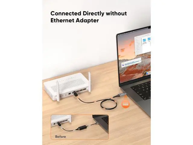 Alt view image 3 of 7 - USB to Ethernet Cable 10FT, USB to RJ45 Internet LAN Network Cable, Gigabit Directly Connected, Compatible with Laptop, Desktop PC, Switch and More