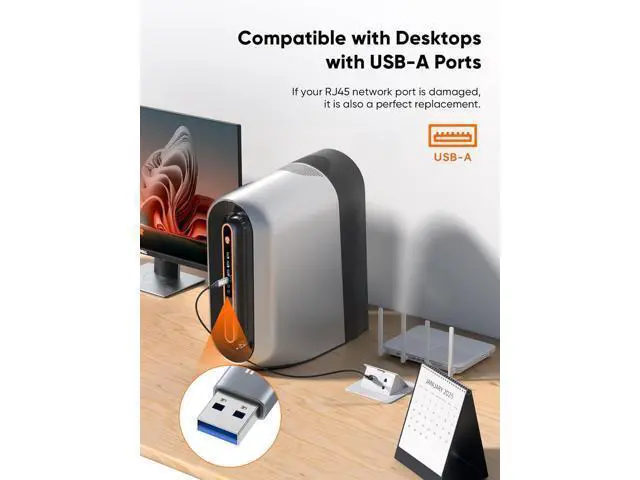 Alt view image 6 of 7 - USB to Ethernet Cable 10FT, USB to RJ45 Internet LAN Network Cable, Gigabit Directly Connected, Compatible with Laptop, Desktop PC, Switch and More