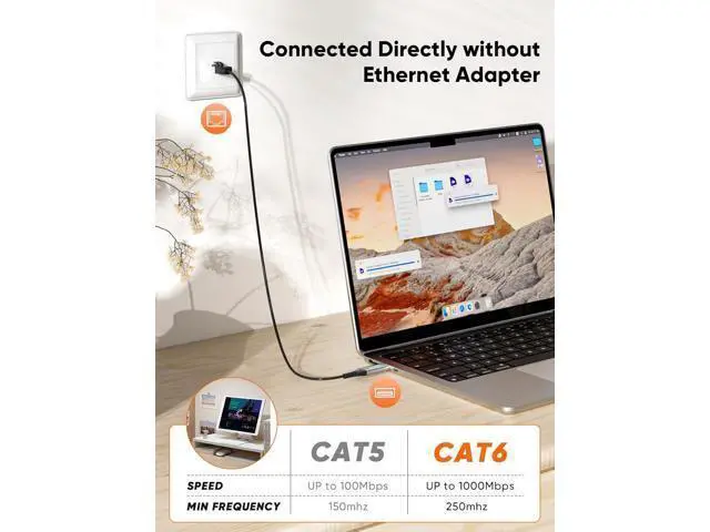 Alt view image 2 of 7 - USB to Ethernet Cable 10FT, USB to RJ45 Internet LAN Network Cable, Gigabit Directly Connected, Compatible with Laptop, Desktop PC, Switch and More