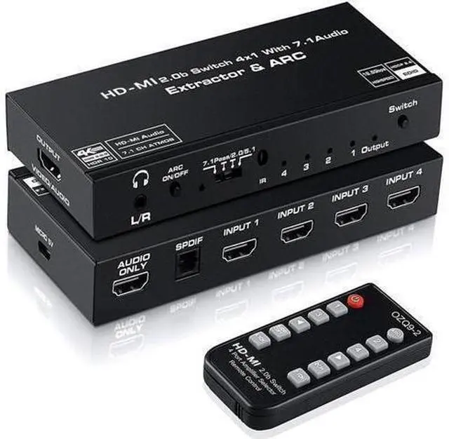 Main image of HDMI Switch 4x1 with Audio Extractor 4K@60Hz Ultra HD HDMI Switcher with Optical TOSLINK SPDIF 3.5mmAudio Support ARC Function 3D 1080P@120Hz 4Kx2k @60Hz HDTV(IR Wireless Remote Control)