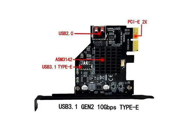 Alt view image 2 of 7 - 2 Port USB 2.0 USB 3.1 Gen 2 Type-E Front Panel Socket to PCI-E 2X PCI Express Expansion Card Adapter