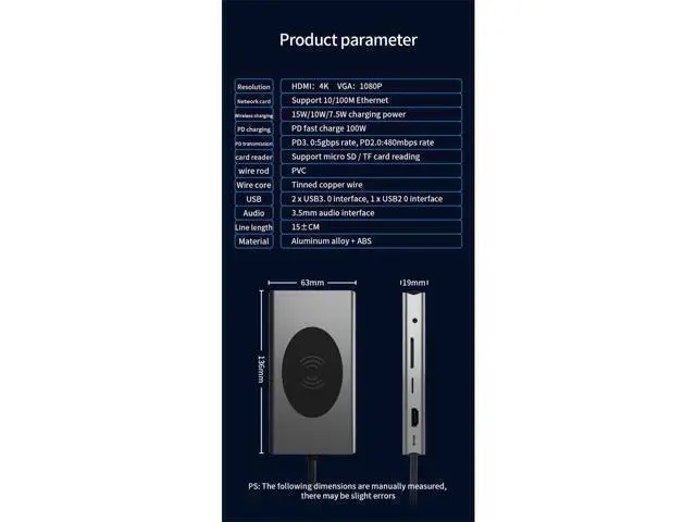 Alt view image 2 of 7 - USB C Hub Multiport Adapter, 13 IN 1 USB-C Dongle to HDMI; VGA; SD/MicroSD Card Reader; RJ45 Ethernet;USB-C Data Port, USB3.0, PD; Audio Jack,Wireless Charging for Windows Type C Laptops