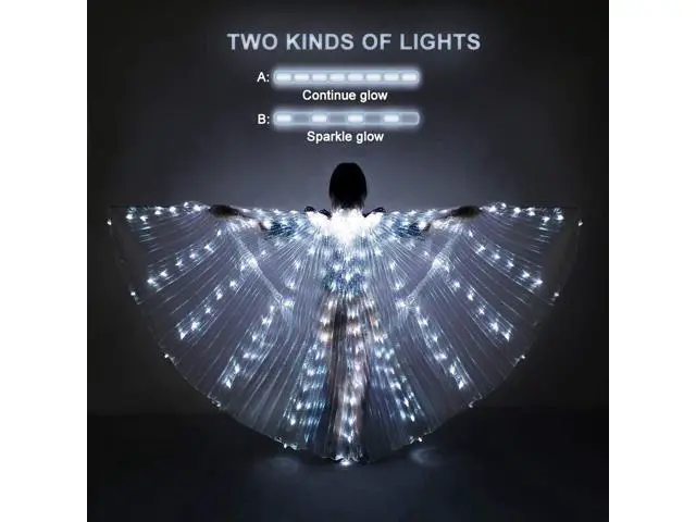 Alt view image 3 of 5 - LED Lights Belly Dance Isis Wings, Bellydance Glow Angel dance Wings with Telescopic Sticks Flexible Rods for Adults and Child