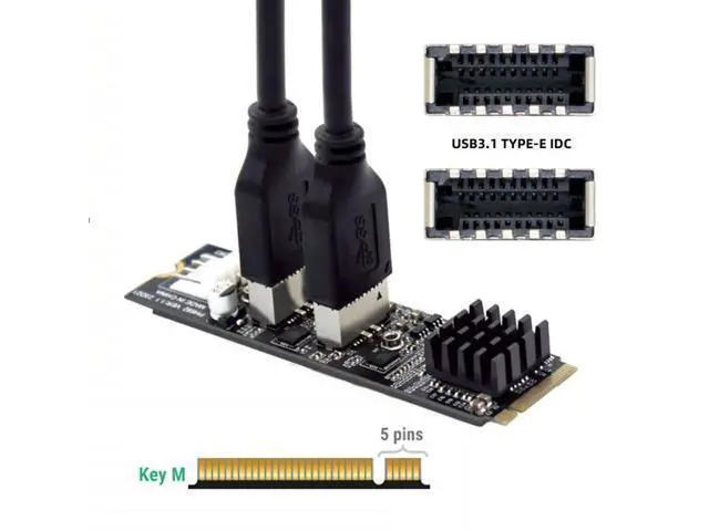 Alt view image 6 of 7 - M.2 NVME NGFF M-Key 1 to 2 USB 3.1 Type-E Front Panel Socket Mainboard Header Extension Adapter