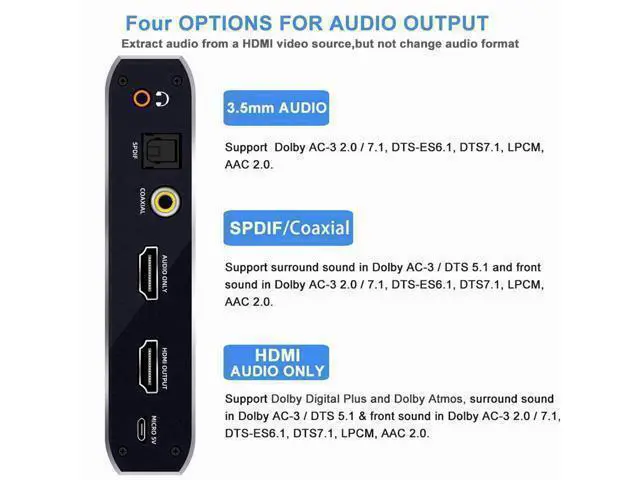 Alt view image 3 of 6 - 4K HDMI Switch 2x1 with Audio Extractor 4K@60Hz Ultra HD HDMI Switcher with Optical TOSLINK SPDIF 3.5mmAudio Coaxial Support ARC Function 3D 1080P @120Hz 4Kx2k @60Hz HDTV(Remote Control)