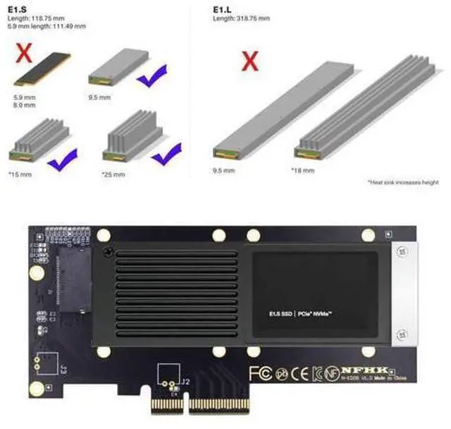 Alt view image 2 of 7 - NVMe Ruler EDSFF SSD to PCI-E 4.0 X4 Host Adapter for 9.5mm 15mm 25mm 1U GEN-Z E1.S SSD with Heat Sink