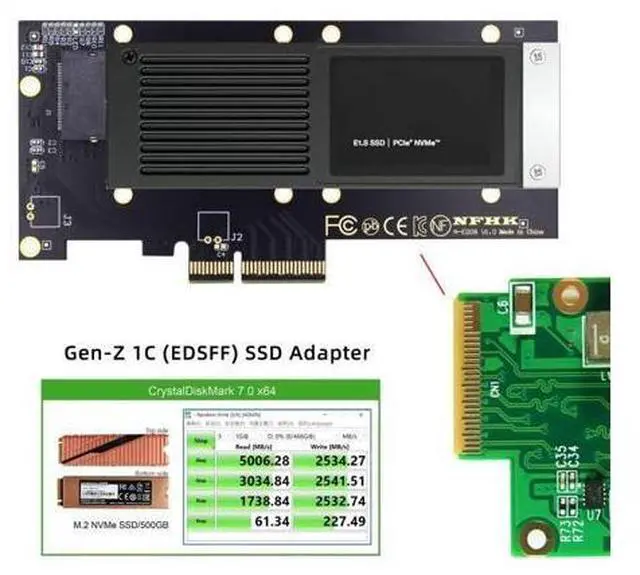 Alt view image 4 of 7 - NVMe Ruler EDSFF SSD to PCI-E 4.0 X4 Host Adapter for 9.5mm 15mm 25mm 1U GEN-Z E1.S SSD with Heat Sink