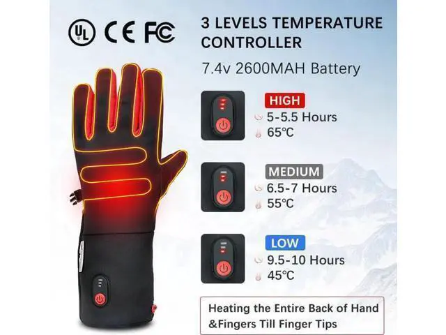 Alt view image 3 of 5 - Heated Gloves for Men Electric Heating Gloves Touchscreen Thermal Hand Warmer