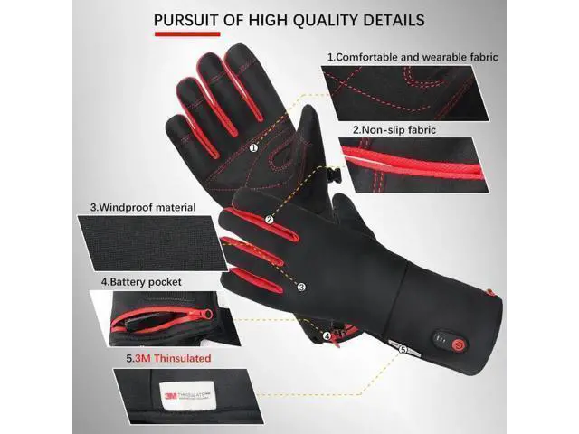 Alt view image 5 of 5 - Heated Gloves for Men Electric Heating Gloves Touchscreen Thermal Hand Warmer