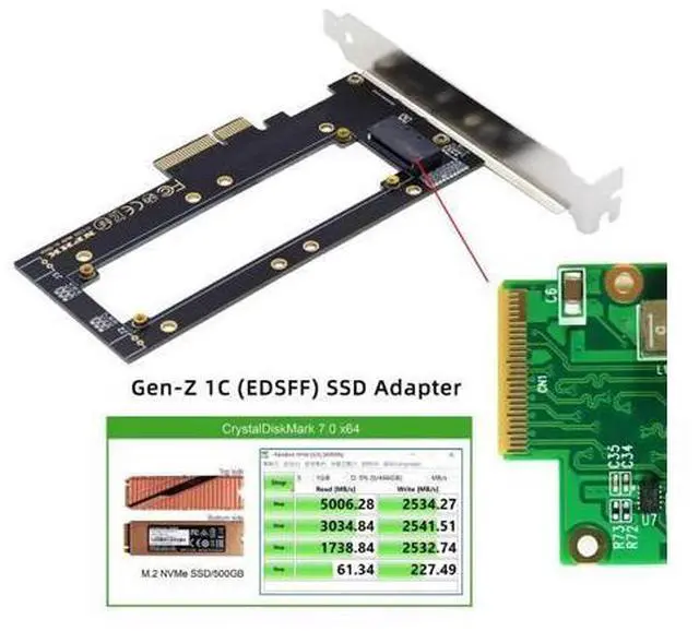 Alt view image 4 of 7 - NVMe Ruler EDSFF SSD to PCI-E 4.0 X4 Host Adapter for 5.9mm 8.0mm 1U GEN-Z E1.S SSD