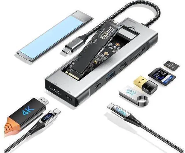 Main image of USB C Docking Station with M.2 SSD Enclosure, 8 in 1 Multiport USB Type C HUB with 4K HDMI Video, PD 100W, TF/SD Slot, USB 3.1 Type A 10Gbps, USB-A, 10Gbps USB C for MacBook Air/Pro