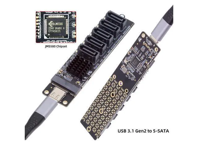 Alt view image 6 of 7 - USB 3.1 Gen 2 to 5 SATA 3.0 Port Multiplier Extension Card Adapter for Motherboard SATA Hard Drive Port Extension with JMB575 JMS580 Chipset