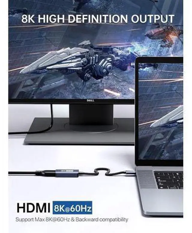 Main image of USB C to HDMI Adapter 8K@60Hz, Type C (Thunderbolt 3/4) to HDMI Converter 4K@120Hz Compatible with MacBook Pro, MacBook Air, iPad Pro/Air, Pixelbook, XPS, Surface Pro and More