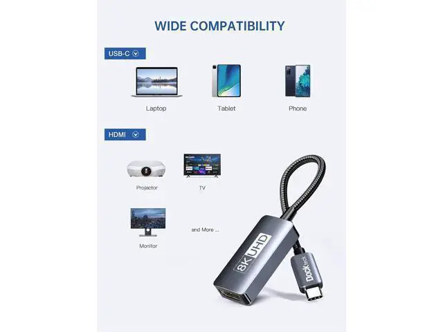 Alt view image 5 of 5 - USB C to HDMI Adapter 8K@60Hz, Type C (Thunderbolt 3/4) to HDMI Converter 4K@120Hz Compatible with MacBook Pro, MacBook Air, iPad Pro/Air, Pixelbook, XPS, Surface Pro and More