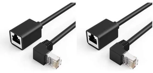 Main image of CAT6 Ethernet Extension Cable, Shielded 8P8C Ethernet Patch Cable,Up Angled Support Bandwidth Up to 250mhz,1.6ft/0.5m,Black (Pack of 2)