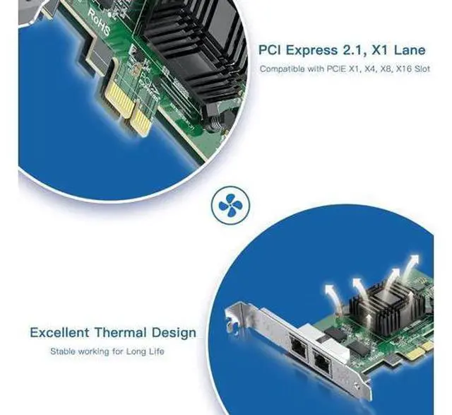 Alt view image 4 of 6 - H!Fiber Gigabit Dual NIC with Intel 82571 Chip, 1Gb Network Card Compare to Intel E1G42ET NIC, 2 RJ45 Ports, PCI Express X1, Ethernet Card with Low Profile for Windows/Windows Server/Linux