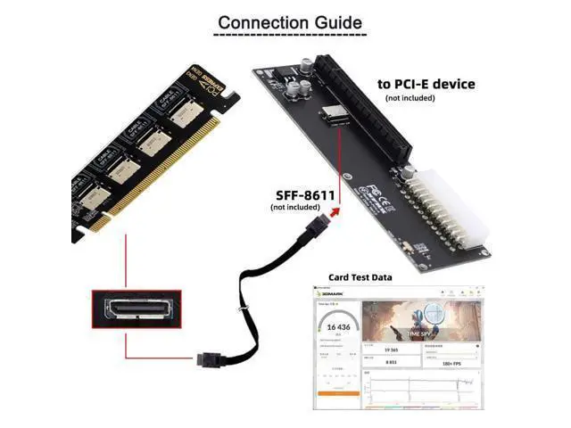 Alt view image 2 of 7 - 4 Port Oculink to PCIe 4.0 X16 Adapter,SFF-8611/8612 to PCI Express Expansion Card Adapter with 8cm/12cm Slot Bracket