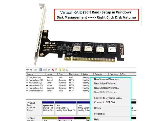 Alt view image 7 of 7 - 4 Port Oculink to PCIe 4.0 X16 Adapter,SFF-8611/8612 to PCI Express Expansion Card Adapter with 8cm/12cm Slot Bracket