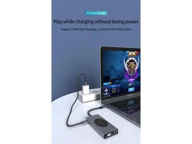 Alt view image 6 of 7 - USB C Hub Multiport Adapter, 13-IN-1 USB-C Hub with 4K HDMI,RJ45 Ethernet,USB3.0 Port,USB-C Data Port,100W PD, SD/TF Card Reader ,3.5mm Audio Mac,Wireless Charging for MacBook Pro Air