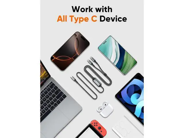 Alt view image 4 of 6 - USB C Cable 2-in-1, Long 6ft USBC to Dual USB-C, USB C 140W Max PD Charging Type C Splitter for iPhone 16/15, MacBook, iPad, Carplay&Android Auto,Cellphone,Tablet and All USBC Device