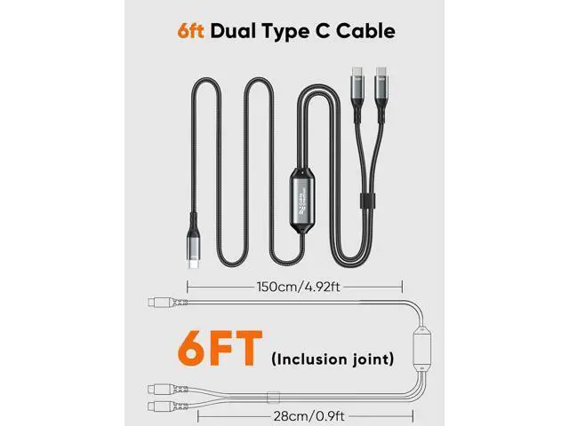 Alt view image 6 of 6 - USB C Cable 2-in-1, Long 6ft USBC to Dual USB-C, USB C 140W Max PD Charging Type C Splitter for iPhone 16/15, MacBook, iPad, Carplay&Android Auto,Cellphone,Tablet and All USBC Device