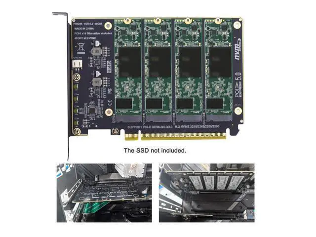 Alt view image 7 of 7 - 4 Port M.2 NVME to PCle 5.0/4.0/3.0 X16 Adapter, NVME/AHCI SSD to PCIe Expansion Card Support 2230/2242/2260/2280MM