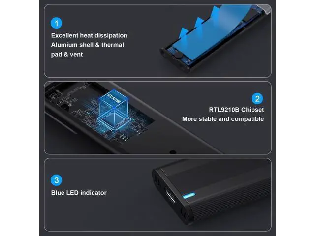 Alt view image 7 of 7 - USB 3.1 to M.2 NVME/SATA SSD Enclosure Reader,USB 3.1 Gen 2 10Gbps Tool Free Enclosure Adapter Support 2242/2260/2280mm with RTL9210B Chipset