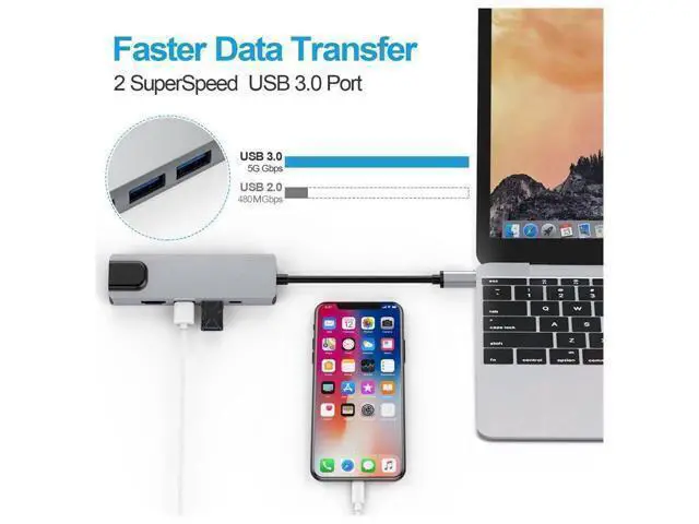 Alt view image 3 of 7 - 10-Port Hybrid Powered USB 3.2/USB C Hub 48W with 10Gbps USB-A 3.2, 2 USB-C 3.2, 7 USB 3.0 Data Ports, Aluminum USB Splitter with Individual On/Off Switches for Laptop, Mac, PC, HDD