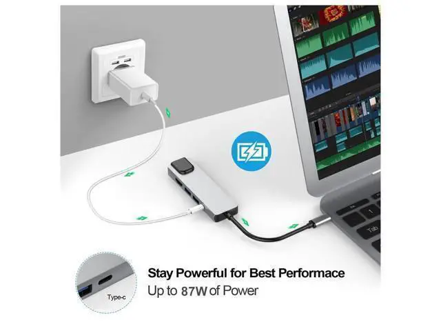 Alt view image 5 of 7 - 10-Port Hybrid Powered USB 3.2/USB C Hub 48W with 10Gbps USB-A 3.2, 2 USB-C 3.2, 7 USB 3.0 Data Ports, Aluminum USB Splitter with Individual On/Off Switches for Laptop, Mac, PC, HDD
