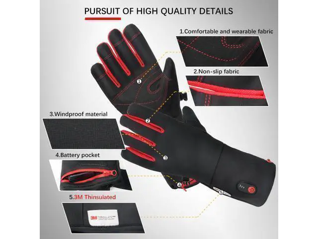 Alt view image 5 of 5 - Heated Gloves for Men Electric Heating Gloves Touchscreen Thermal Hand Warmer