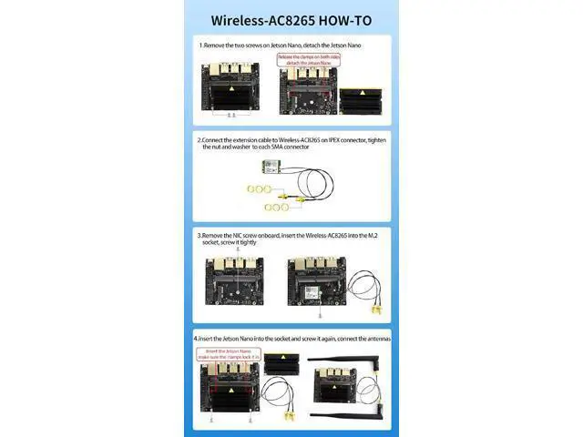 Alt view image 7 of 7 - Wireless-AC8265 Dual Mode AC8265 Wireless NIC Module for Jetson Nano Developer Kit B01/A02, Support 2.4GHz/5GHz 300Mbps/867Mbps Dual Band WiFi and Bluetooth 4.2