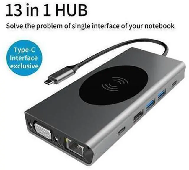 Main image of USB C to HDMI Multiport Adapter, 13 IN 1 USB C Dongle with 100W Power Delivery,USB3.0,USB-C,SD/TF Card Reader, RJ45 Ethernet,Audio Port,Wireless Charging Compatible with MacBook Ipad XPS