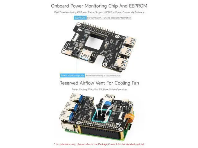 Alt view image 6 of 7 - PCIe to USB 3.2 Gen1 HAT for Raspberry Pi 5, PCIe to USB HUB, 4X High Speed USB Ports, No Driver Required, Plug and Play, HAT + Standard