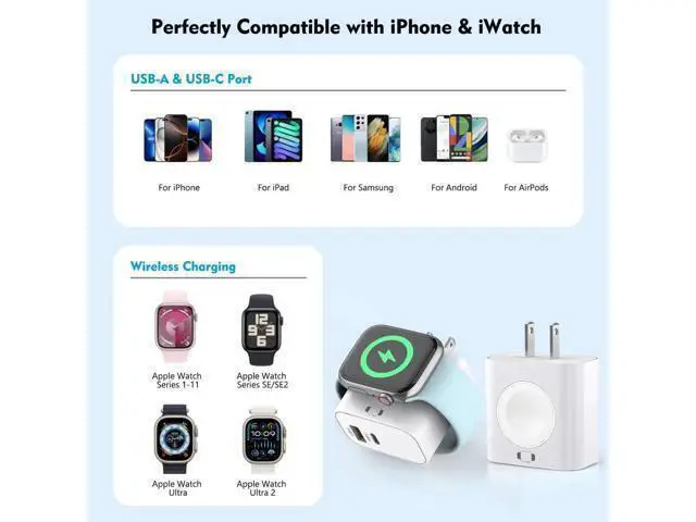 Alt view image 2 of 7 - for Apple Watch Charger,Wireless Magnetic for Apple Watch Charging,2Pack 23W Dual Port(USB-C+USB-A)Fast Wall Charging Block Travel Plug iWatch Charger for iWatch 11/Ultra/SE/10/9/8/7/6,iPhone 17/16/15