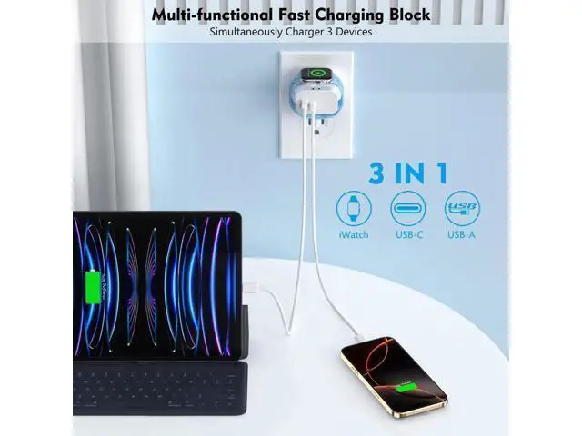 Alt view image 6 of 7 - for Apple Watch Charger,Wireless Magnetic for Apple Watch Charging,2Pack 23W Dual Port(USB-C+USB-A)Fast Wall Charging Block Travel Plug iWatch Charger for iWatch 11/Ultra/SE/10/9/8/7/6,iPhone 17/16/15