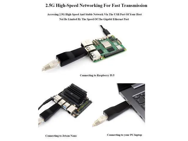 Alt view image 3 of 7 - USB to 2.5G Ethernet Converter Module for Raspberry Pi 5/Jetson Nano/PC/Laptop/Windows/Linux/Android, USB 3.2 Gen1 to 2.5G USB ETH Adapter Module Driver-Free Plug & Play, 10/100/1000Mbps /2.5Gbps