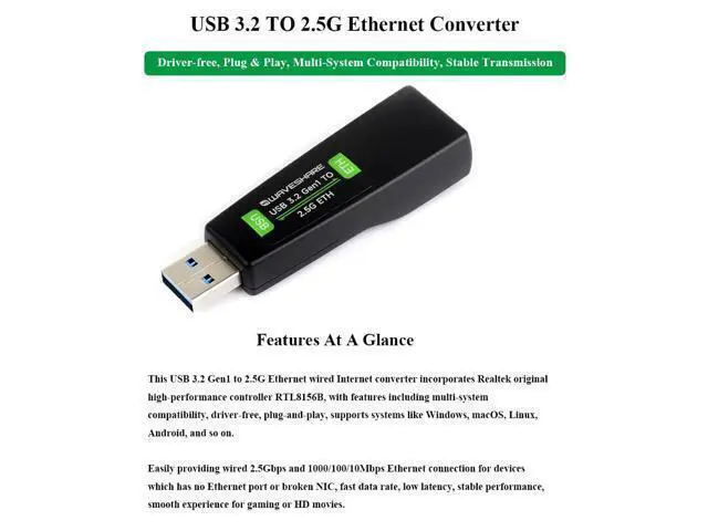 Alt view image 2 of 7 - USB to 2.5G Ethernet Converter Module for Raspberry Pi 5/Jetson Nano/PC/Laptop/Windows/Linux/Android, USB 3.2 Gen1 to 2.5G USB ETH Adapter Module Driver-Free Plug & Play, 10/100/1000Mbps /2.5Gbps