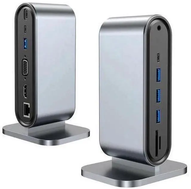 Main image of 12 in 1 USB C Docking Station Vertical, Multiport USB-C Hub Adapter with HDMI+VGA+Ethernet+100W USB C Power Charging Port+4USB+SD/TF+Audio+USB C for Laptop Notebooks