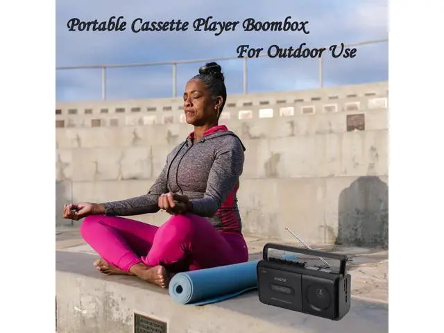 Alt view image 3 of 7 - Portable Cassette Player Boombox AM/FM Radio Stereo, Casette Tape Player Recorder with Earphone Jack Battery Operated or AC Powered