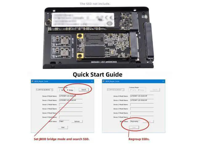 Alt view image 6 of 7 - MSATA M.2 NGFF SATA SSD to 2.5" SATA 2 in 1 Combo JBOD HDD Disk Drive Enclosure Adapter