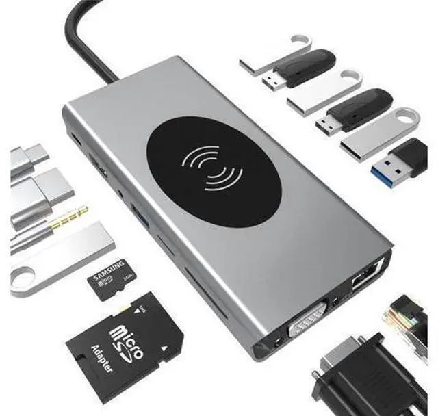 Main image of USB C to HDMI Multiport Adapter 4k,15 in 1 USB C Dongle with 87W Power Delivery,7USB3.0/2.0 Ports,SD/TF Card Reader,Gigabit,Audio Port,Wireless Charging Compatible with MacBook Ipad XPS
