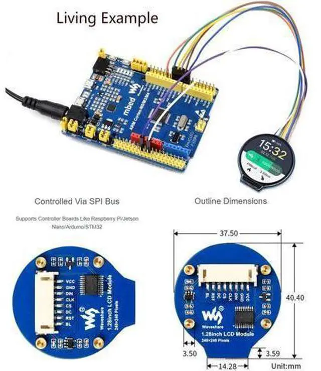 Alt view image 3 of 7 - 1.28inch Round LCD IPS Module 240x240 Resolution 65K RGB Colors SPI Interface for Arduino/Raspberry Pi/Jetson Nano/STM32