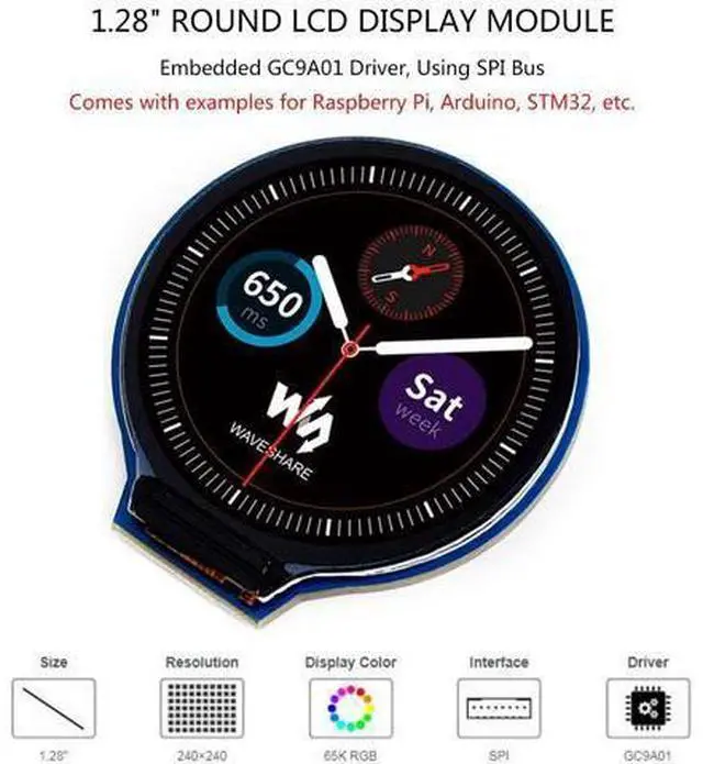 Alt view image 2 of 7 - 1.28inch Round LCD IPS Module 240x240 Resolution 65K RGB Colors SPI Interface for Arduino/Raspberry Pi/Jetson Nano/STM32