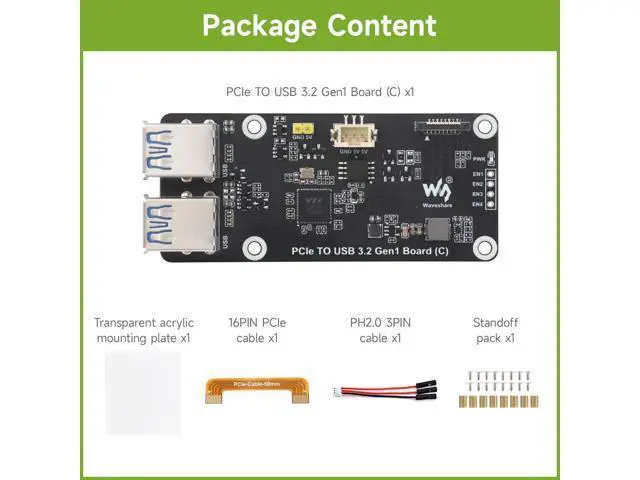 Alt view image 2 of 7 - PCIe to 4-Ch USB3.2 Gen1 Board (C), Compatible with Raspberry Pi 5, Up to 5Gbps Transmission Speed, No Driver Required, Plug and Play