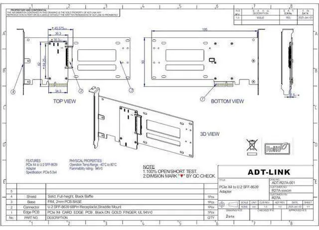 Alt view image 2 of 7 - ADT-R27 PCIe 5.0 4.0 x4 to U.2/U.3/E1.S/E3.S Hard Disk Adapter 128Gbps/64Gbps with Bracket Compatible with EDSFF Hard Disk Drive (R27A for U.2)