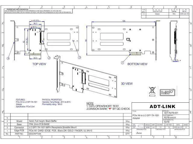 Alt view image 4 of 6 - ADT-R27 PCIe 5.0 4.0 x4 to U.2/U.3/E1.S/E3.S Hard Disk Adapter 128Gbps/64Gbps with Bracket Compatible with EDSFF Hard Disk Drive (R27B for U.3)