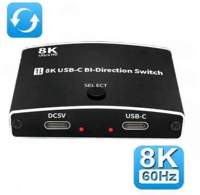 Main image of USB C Switch Bi-Directional Switcher 1 in 2 Out/2 in 1 Out USB Switch Selector 2 Computers Share 1 Devices USB KVM Switch 8K@60Hz Video 10Gbps Data Transfer 100W Charging USB-C Cables