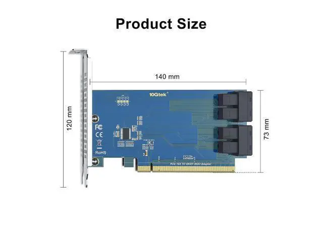 Alt view image 3 of 4 - PCIe to SFF-8643 Adapter for U.2 NVMe SSD, PCIe 3.0 X16, Quad SFF-8643 Ports, SAS Adapter Card Support Windows 10/2016/2019, VMware ESXi 6/7, Linux 18/20/21, REHL/Cent0S 7/8 and More